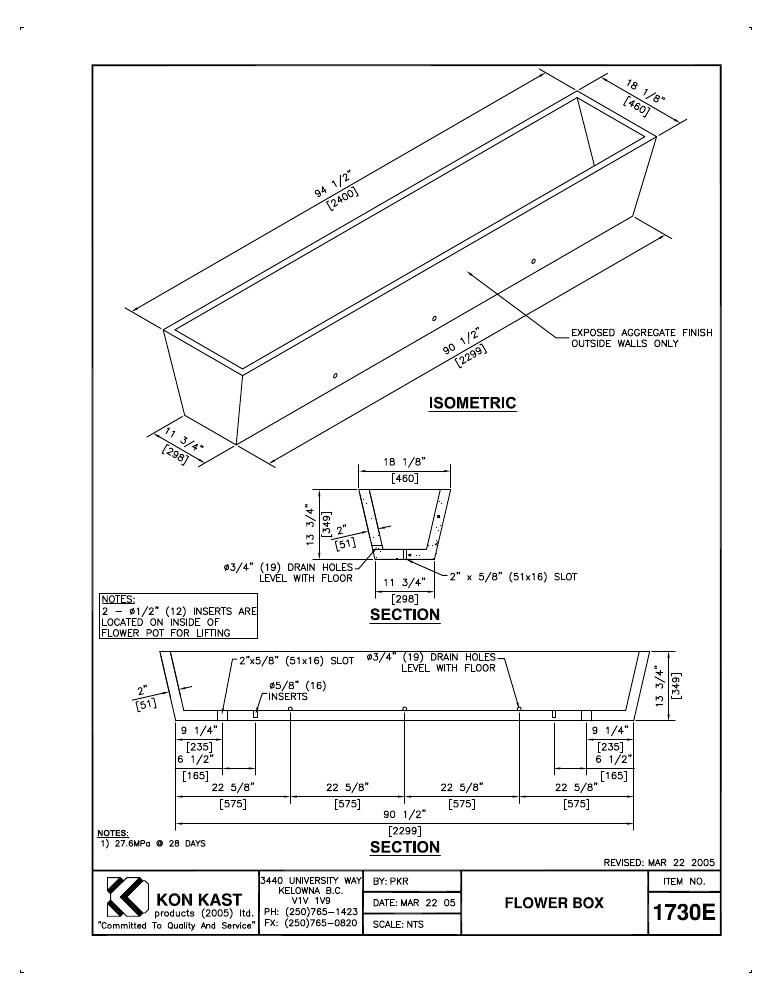 Technical drawing: Long Flower Box