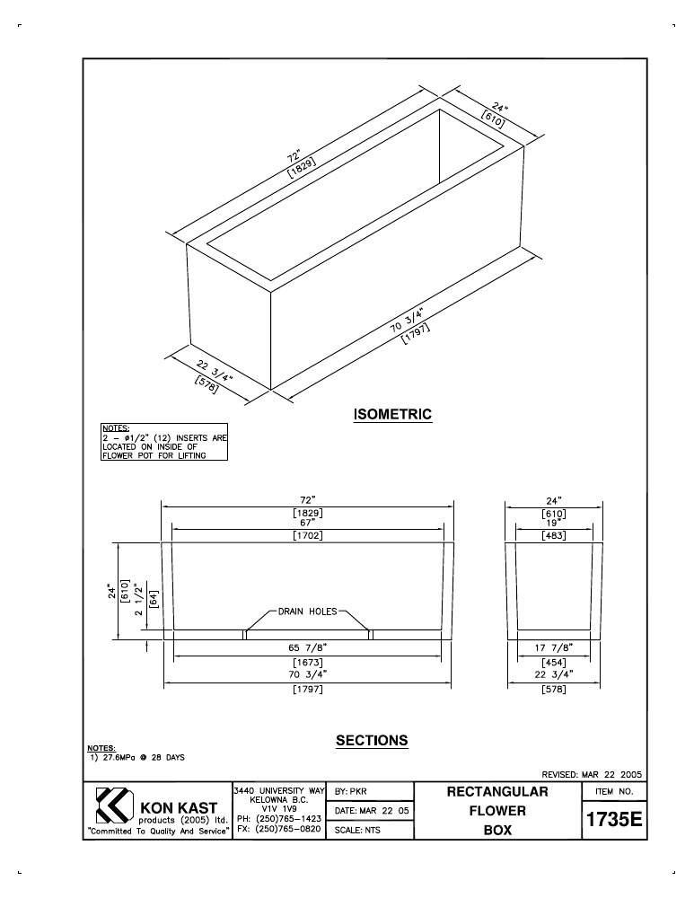 Technical drawing: Rectangular Flower Box