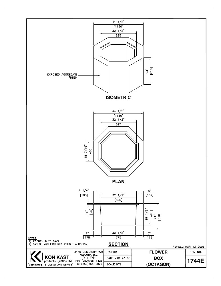 Technical drawing: Octagon Flower Box