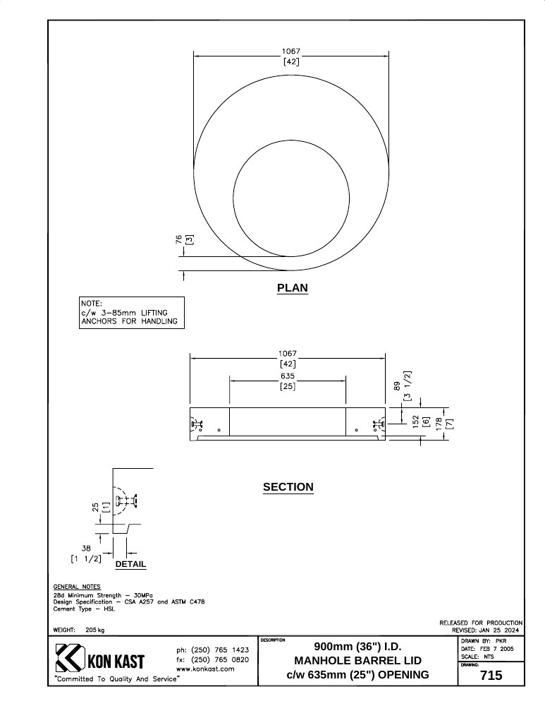Technical drawing: Lid for 900mm (36") MHB c/w 635 (25") Opening