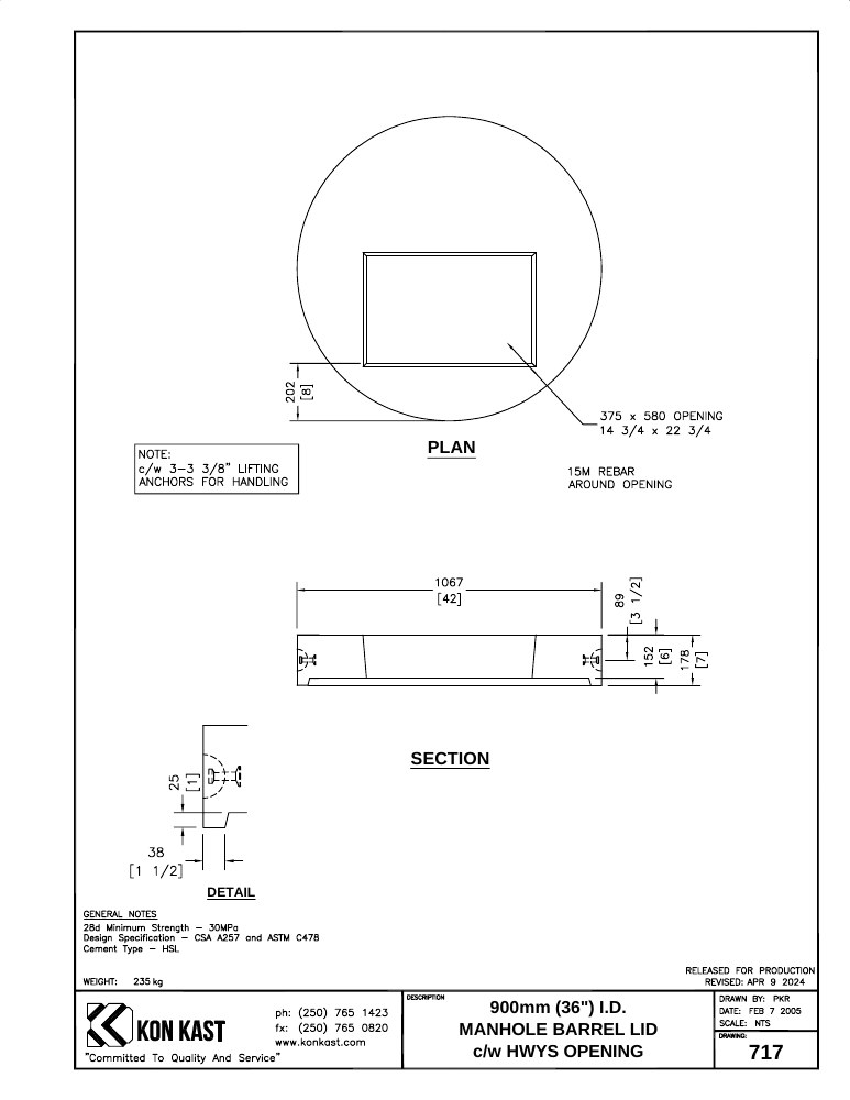 Technical drawing: Lid for 900 (36") MHB c/w Hwys Opening