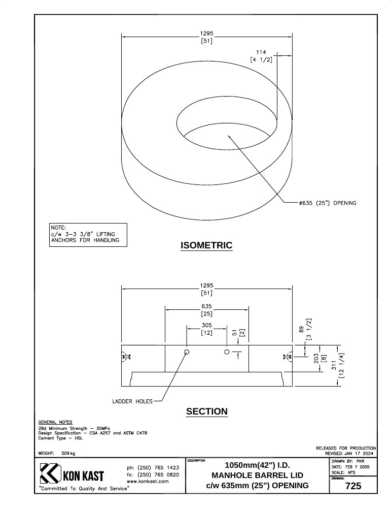 Technical drawing: Lid for 1050 (42") MHB c/w 635 (25") Opening