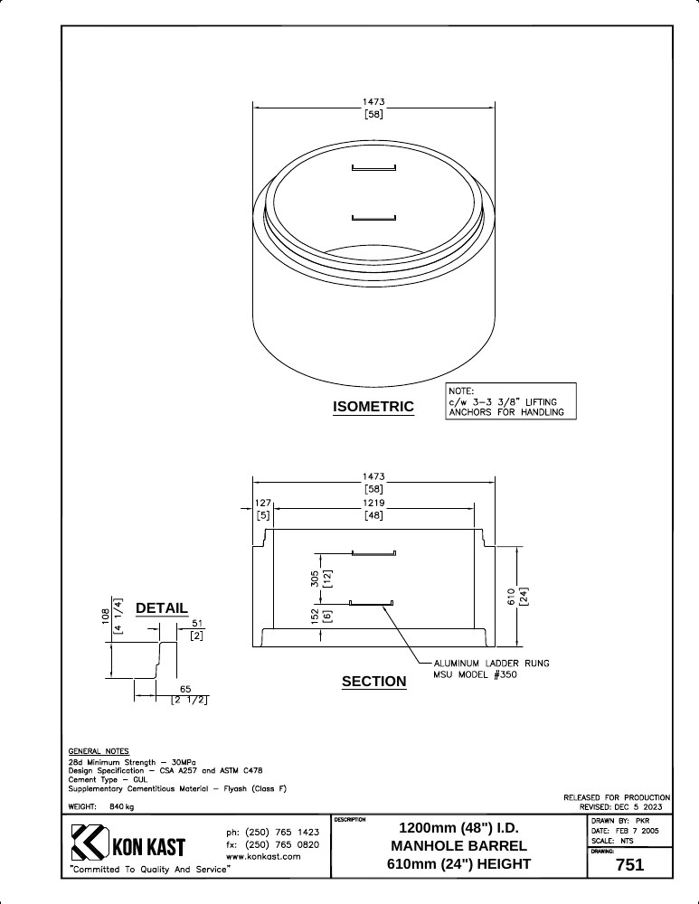 Technical drawing: 1200 (48") MHB x 610 (24")