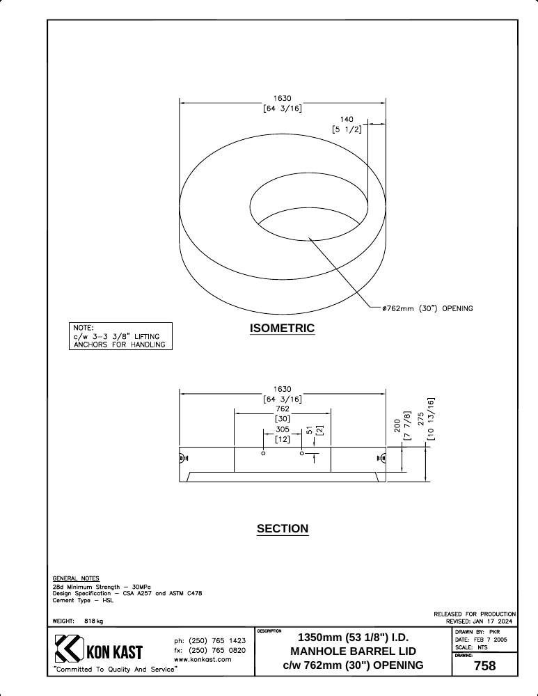 Technical drawing: Lid for 1350 MHB c/w 762 Opening