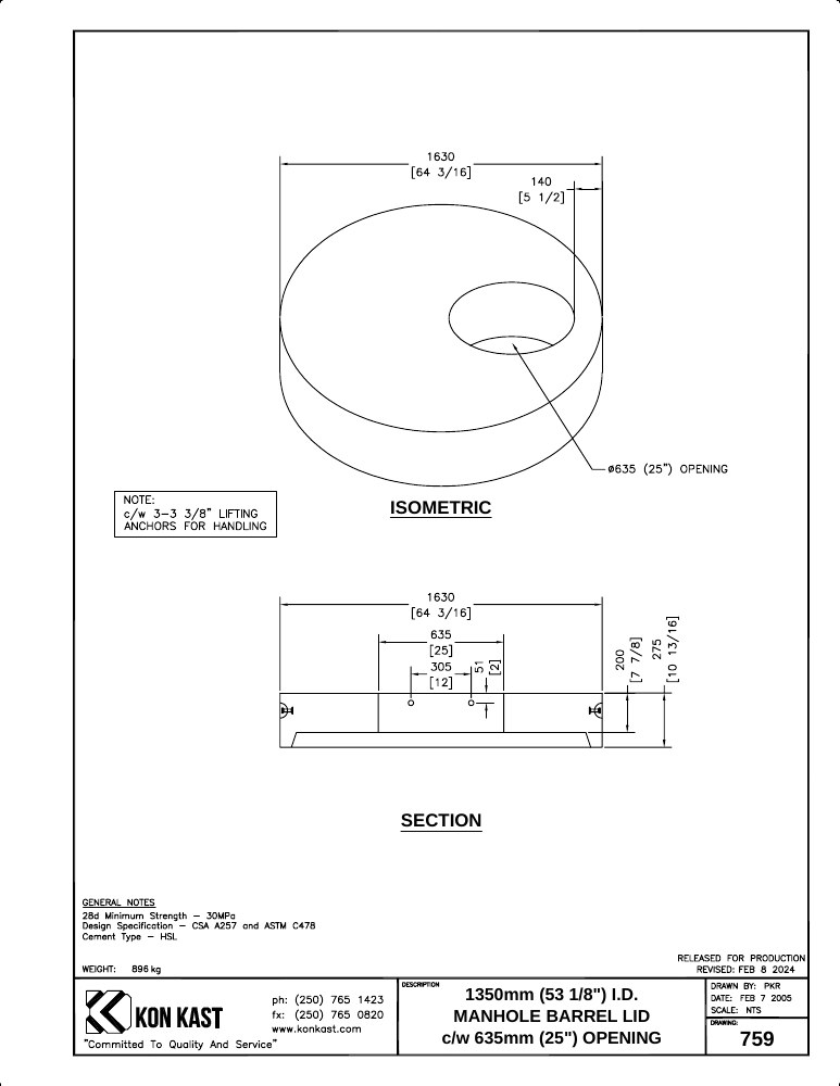 Technical drawing: Lid for 1350 MHB c/w 635 Opening