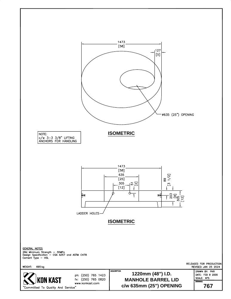 Technical drawing: Lid for 1200 (48") MHB c/w 635 (25") Opening