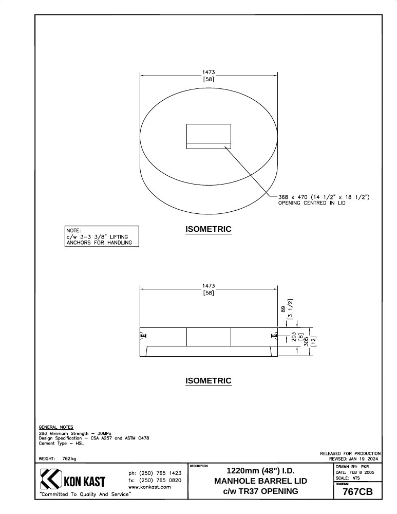 Technical drawing: Lid for 1200 (48") MHB c/w B37 Opening
