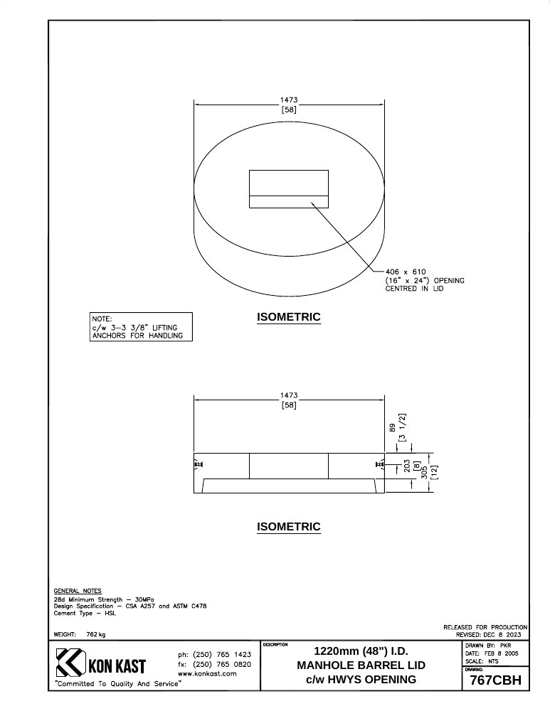 Technical drawing: Lid for 1200 (48") MHB c/w Hwys Opening