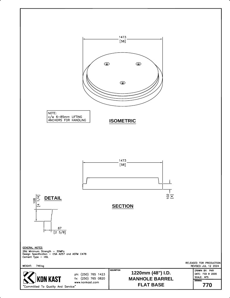 Technical drawing: Base for 1200 (48") MHB