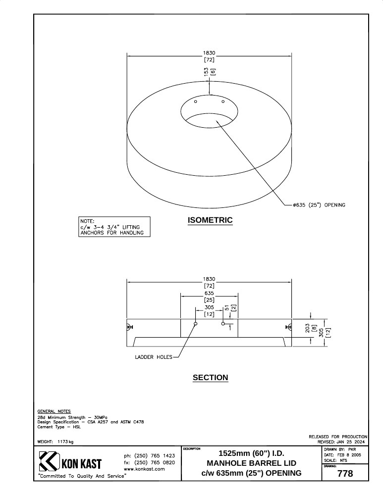 Technical drawing: Lid for 1500 (60") MHB c/w 635 (25") Opening