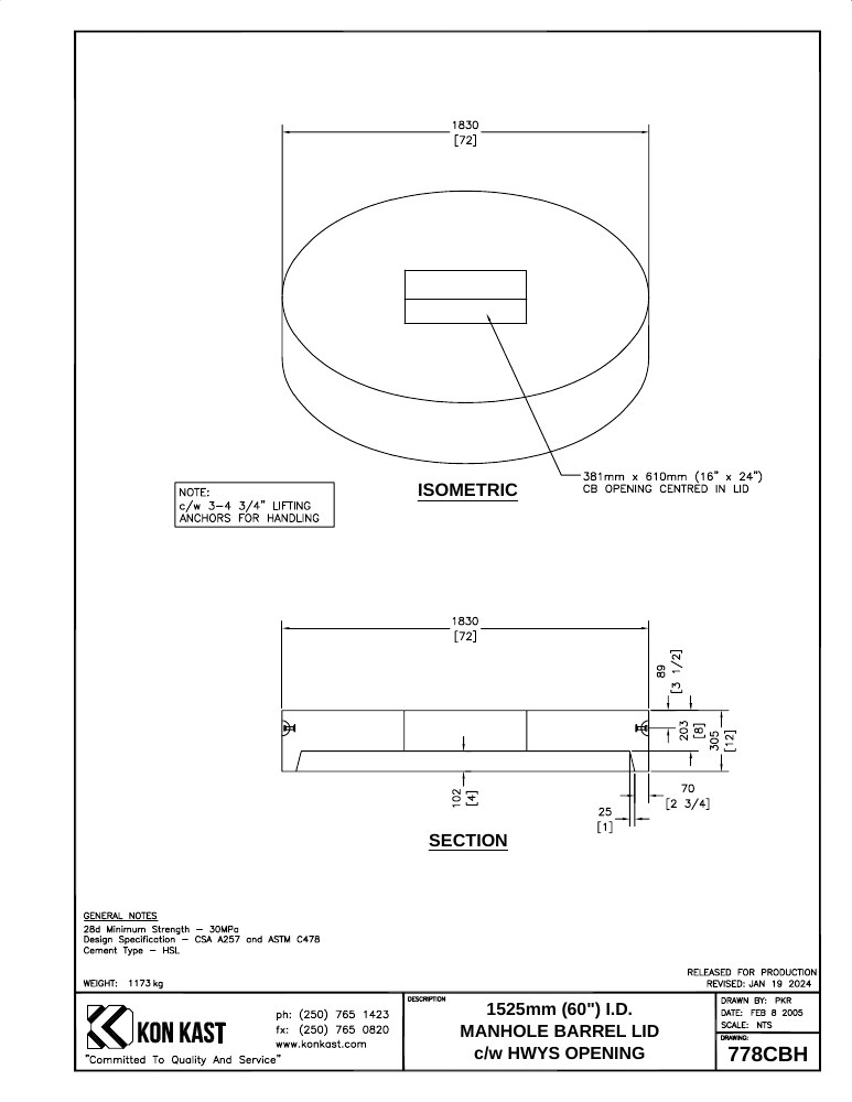 Technical drawing: Lid for 1500 (60") MHB c/w Hwys Opening