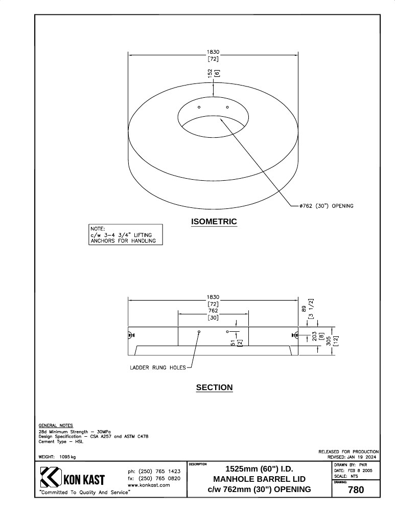 Technical drawing: Lid for 1500 (60") MHB c/w 762 (30") Opening