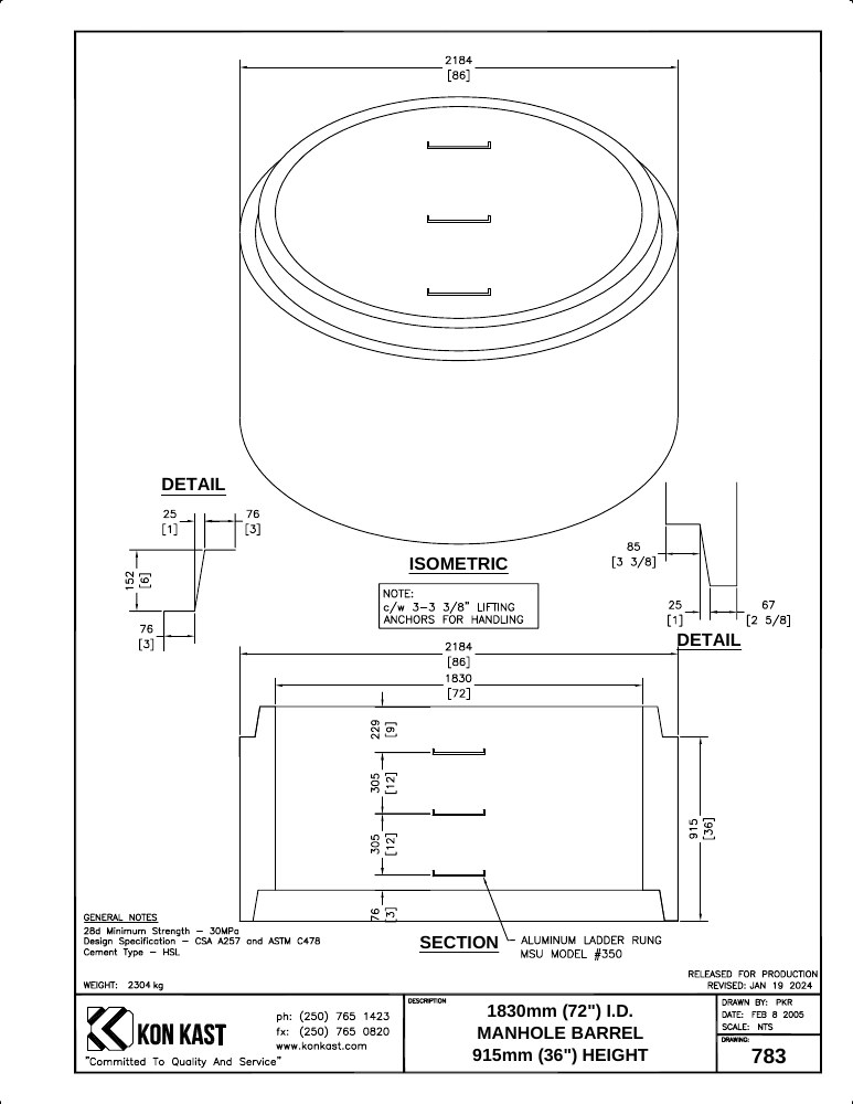 Technical drawing: 1800 (72") MHB x 914 (36")