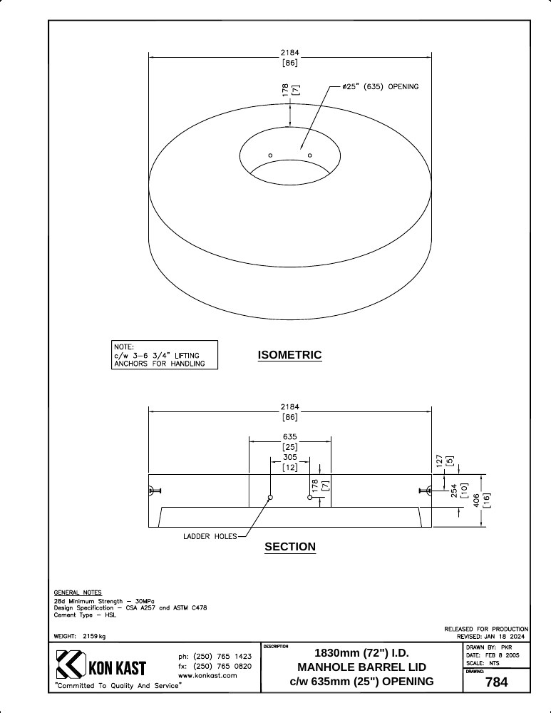 Technical drawing: Lid for 1800 (72") MHB c/w 635 (25") Opening