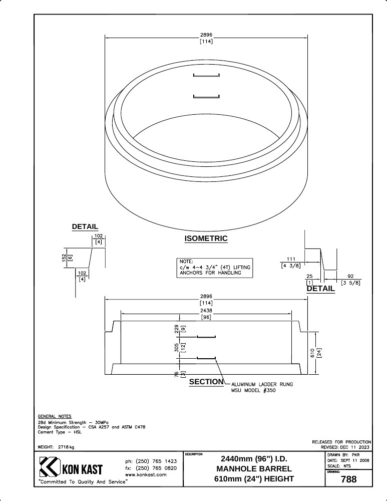 Technical drawing: 2400 (96") MBH x 610 (24")