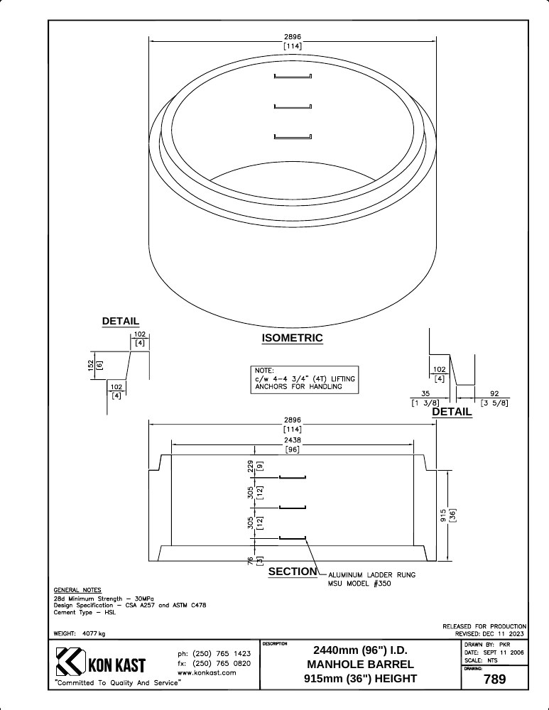 Technical drawing: 2400 (96") MBH x 610 (36")