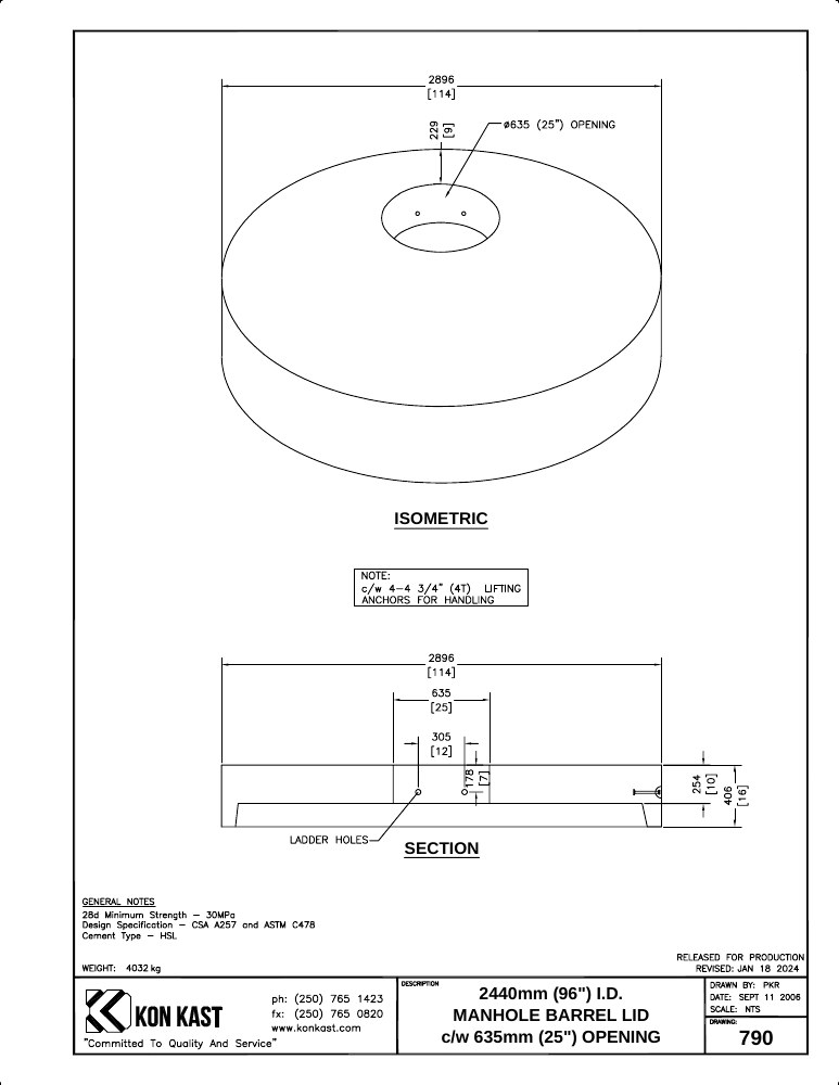 Technical drawing: Lid for 2400 (96") MHB c/w 635 (25") Opening