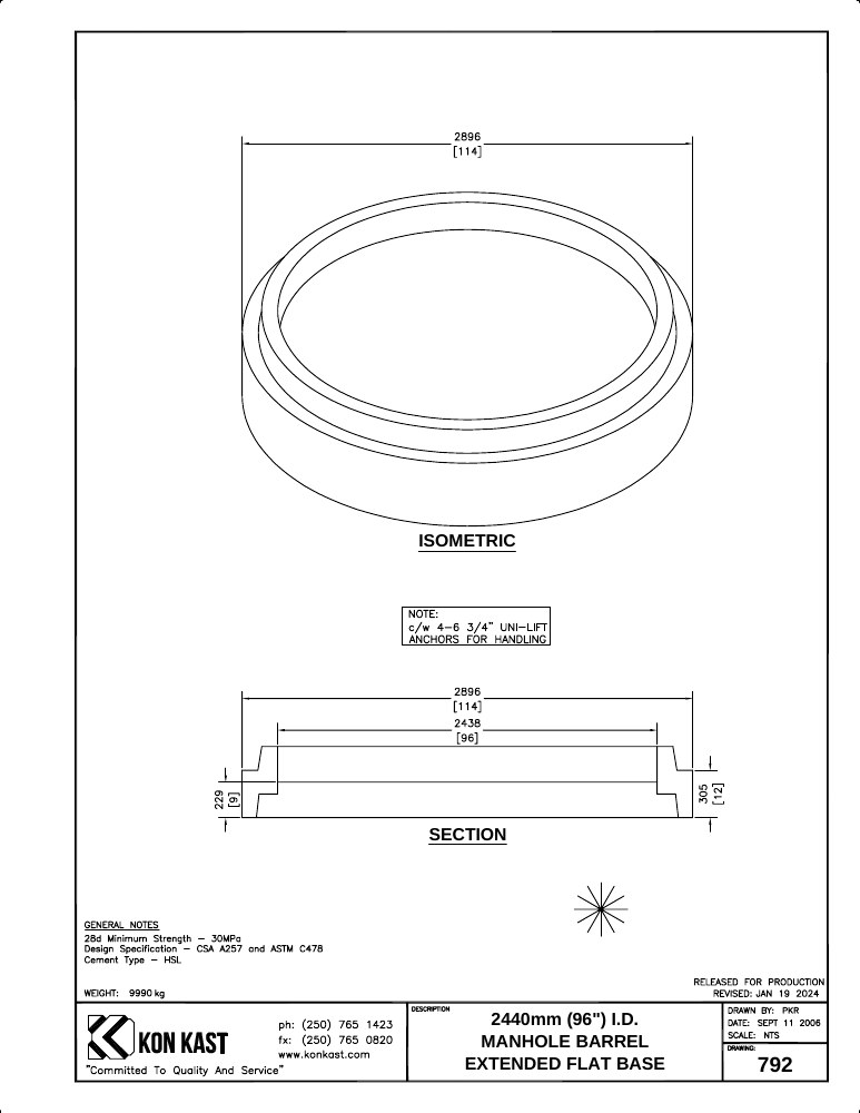 Technical drawing: Extended Base for 2400 (96") MHB