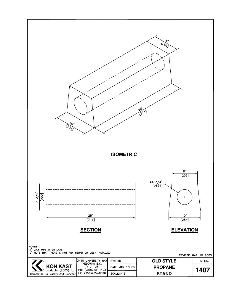 Technical drawing: Old Style Propane Stand