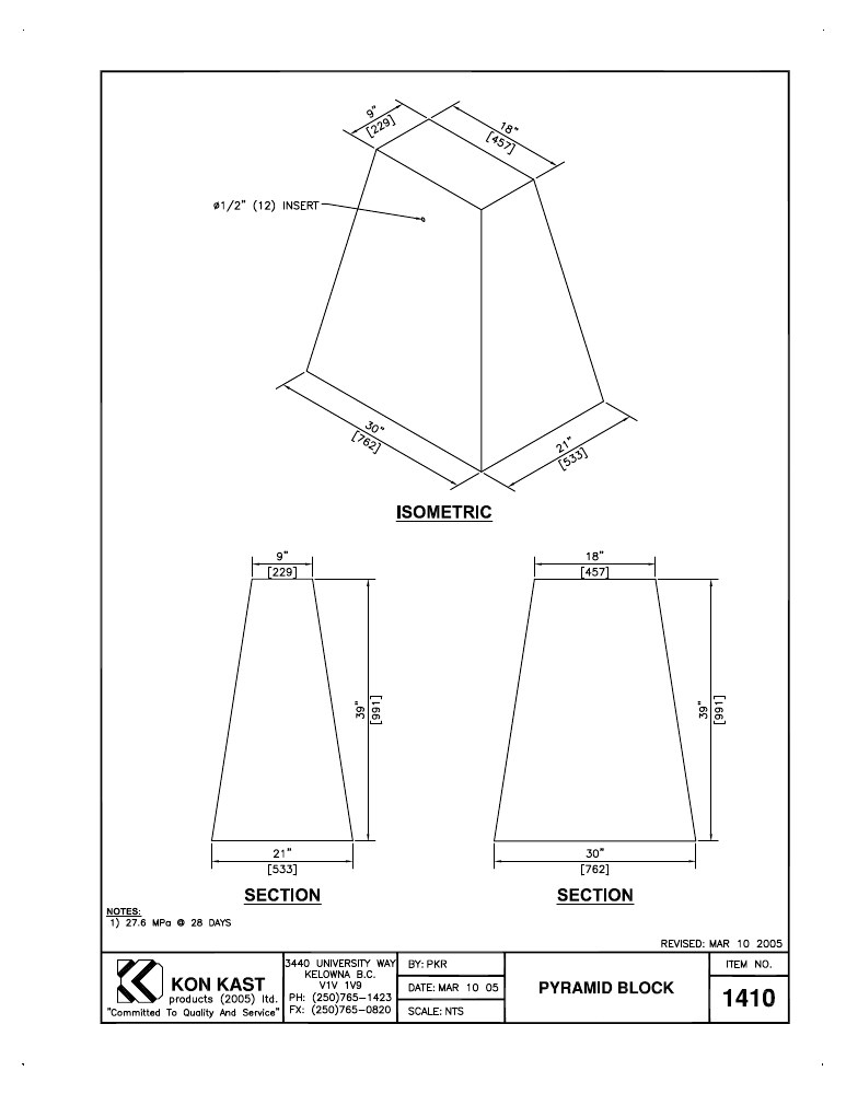 Technical drawing: Pyramid block for Post