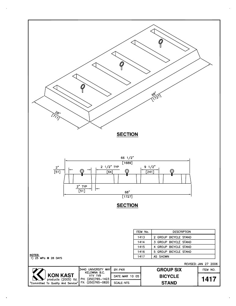 Technical drawing: Group 6 Bike Stand
