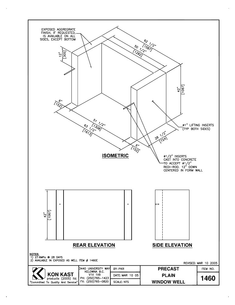 Technical drawing: Precast Window Well - Plain
