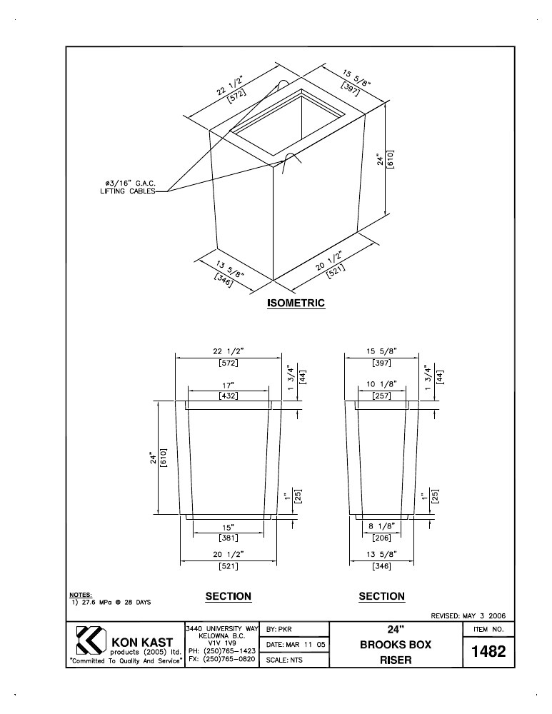 Technical drawing: 24" Brooks Box Riser