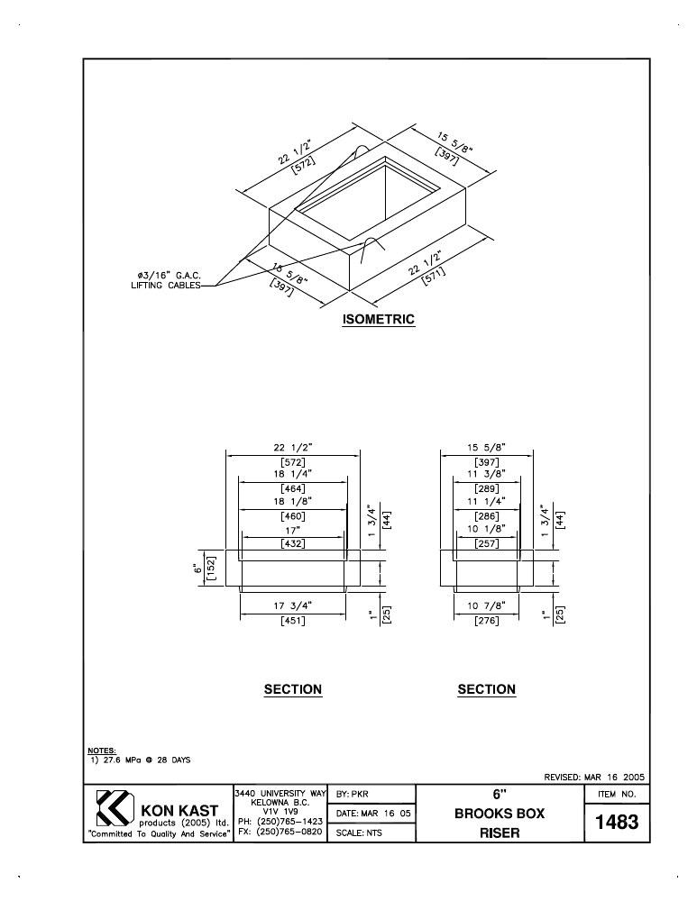 Technical drawing: 6" Brooks Box Riser
