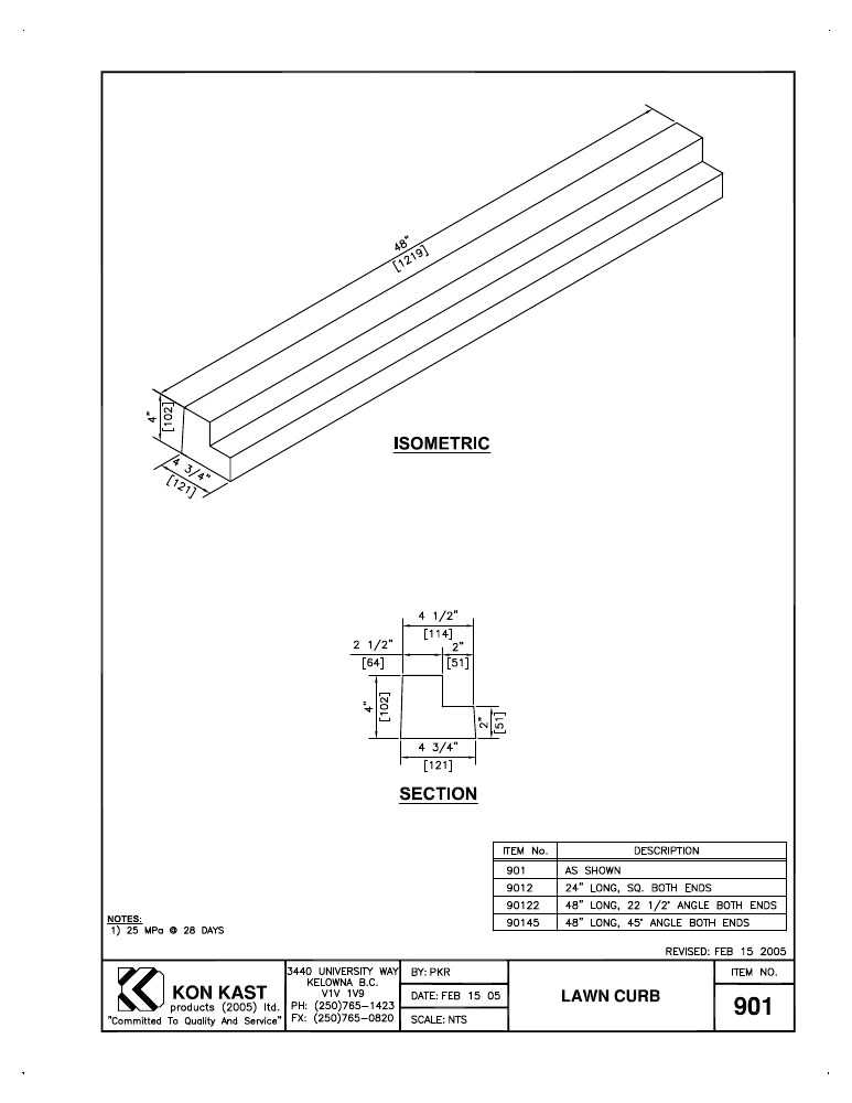 Technical drawing: Lawn Curb