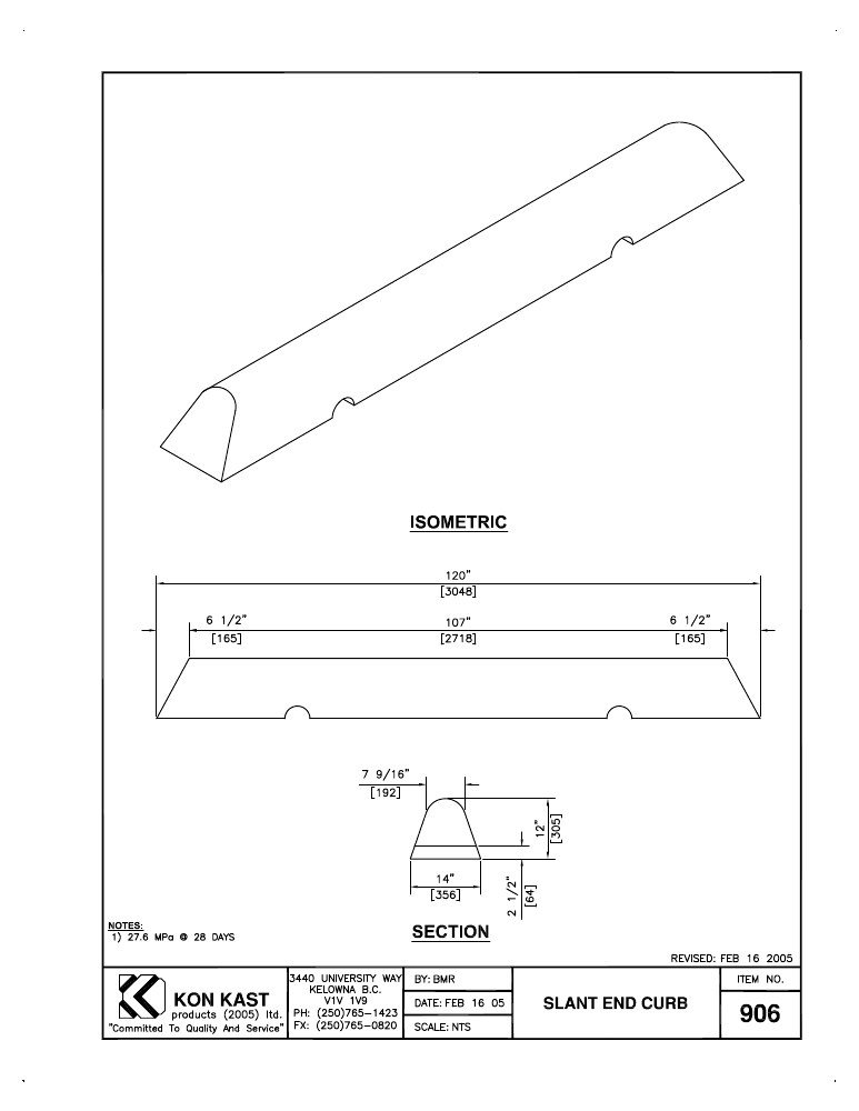 Technical drawing: Slant End Curb