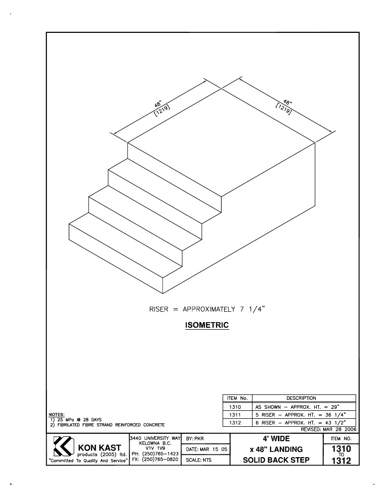 Technical drawing: 4' Wide x 48" Landing Open Back Step