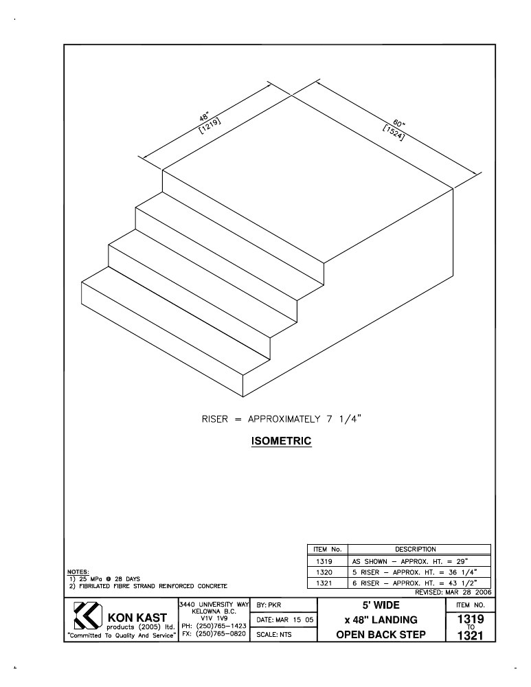 Technical drawing: 5' Wide x 48" Landing Closed Back Step