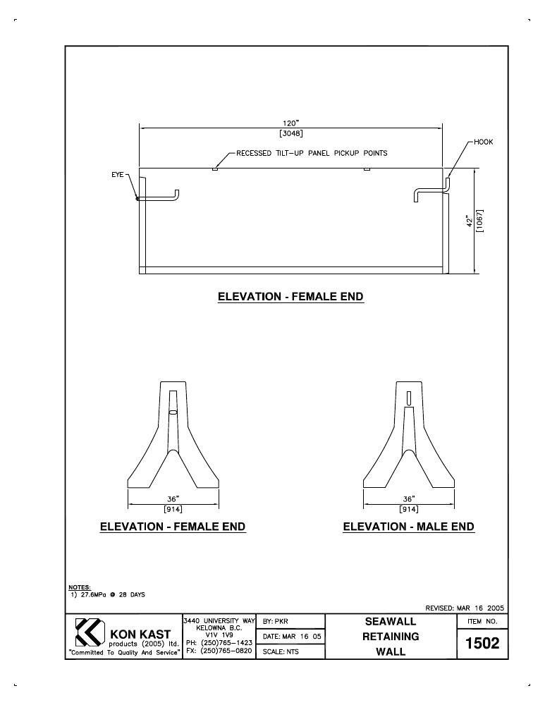 Technical drawing: Seawall Retaining Wall