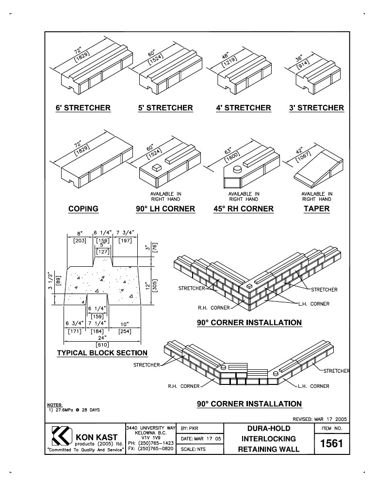 Technical drawing: Durahold Retaining Wall System