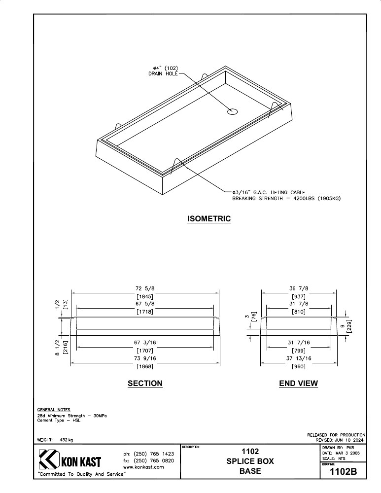 Technical drawing: Splice Box Base