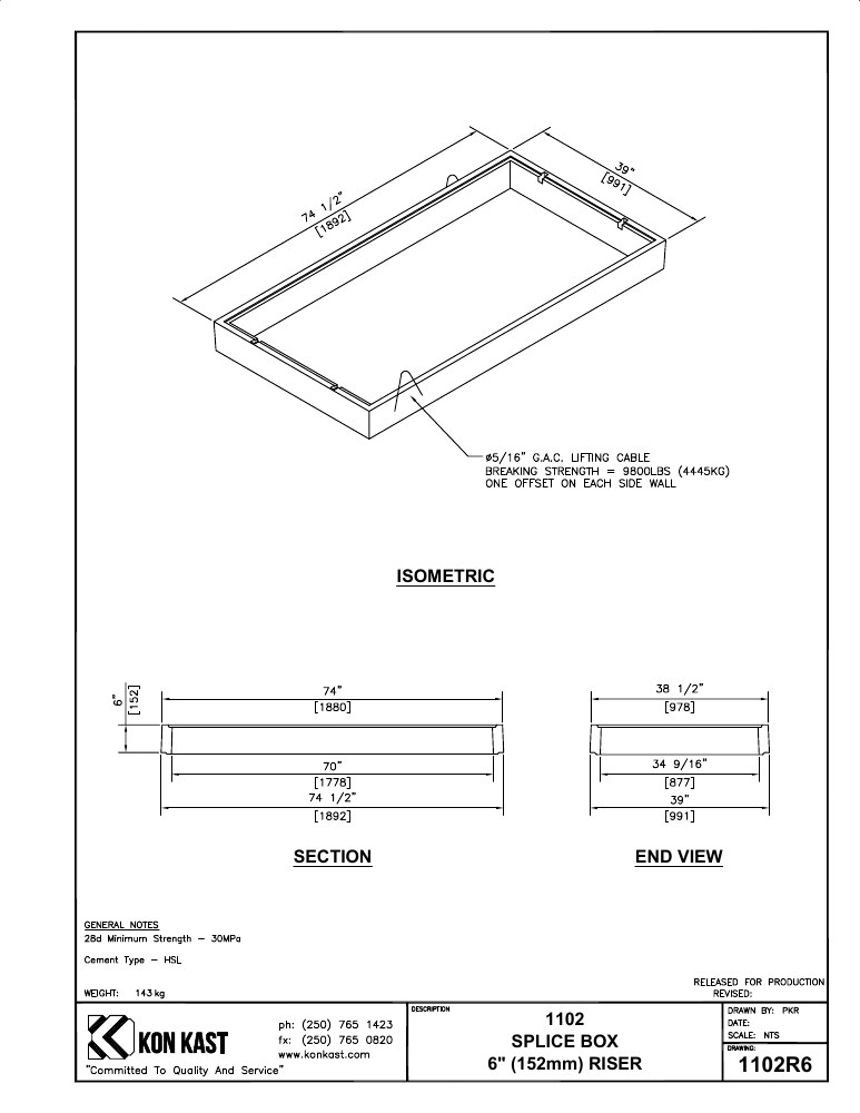 Technical drawing: Splice Box 150 (6") Riser