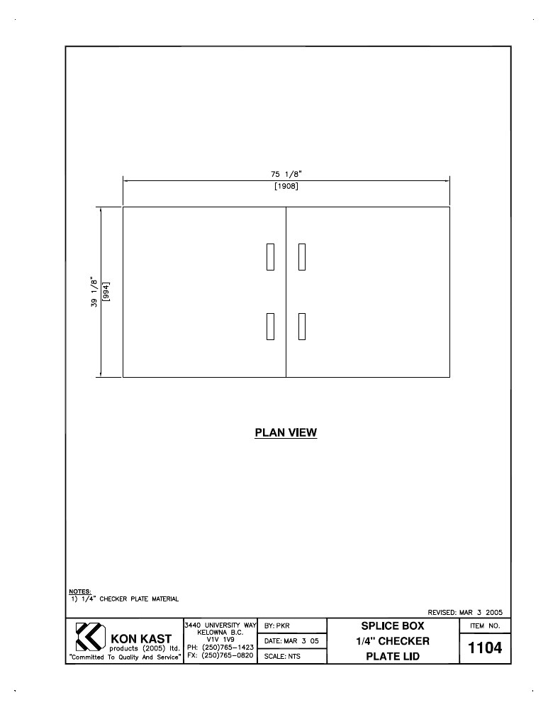 Technical drawing: Splice Box Steel Lid