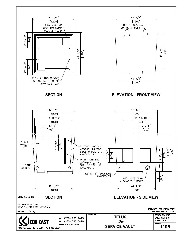 Technical drawing: 1.2M Service Vault