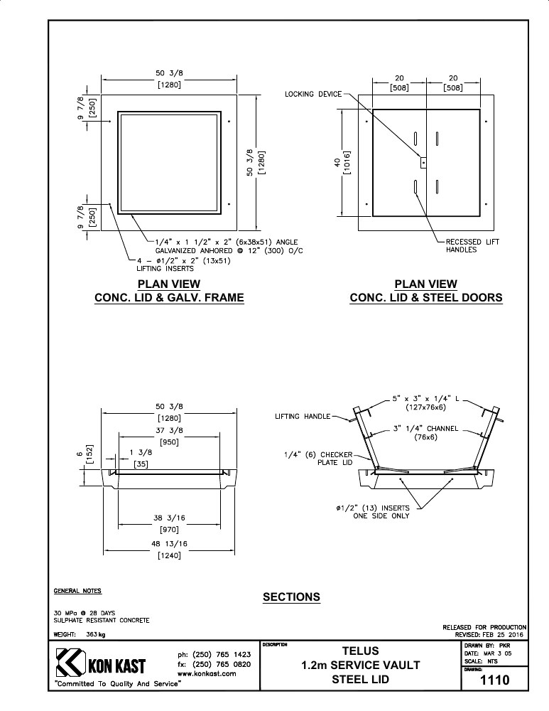 Technical drawing: Lid for 1.2M Vault