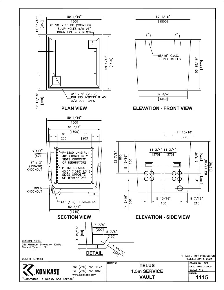 Technical drawing: 1.5M Service Vault