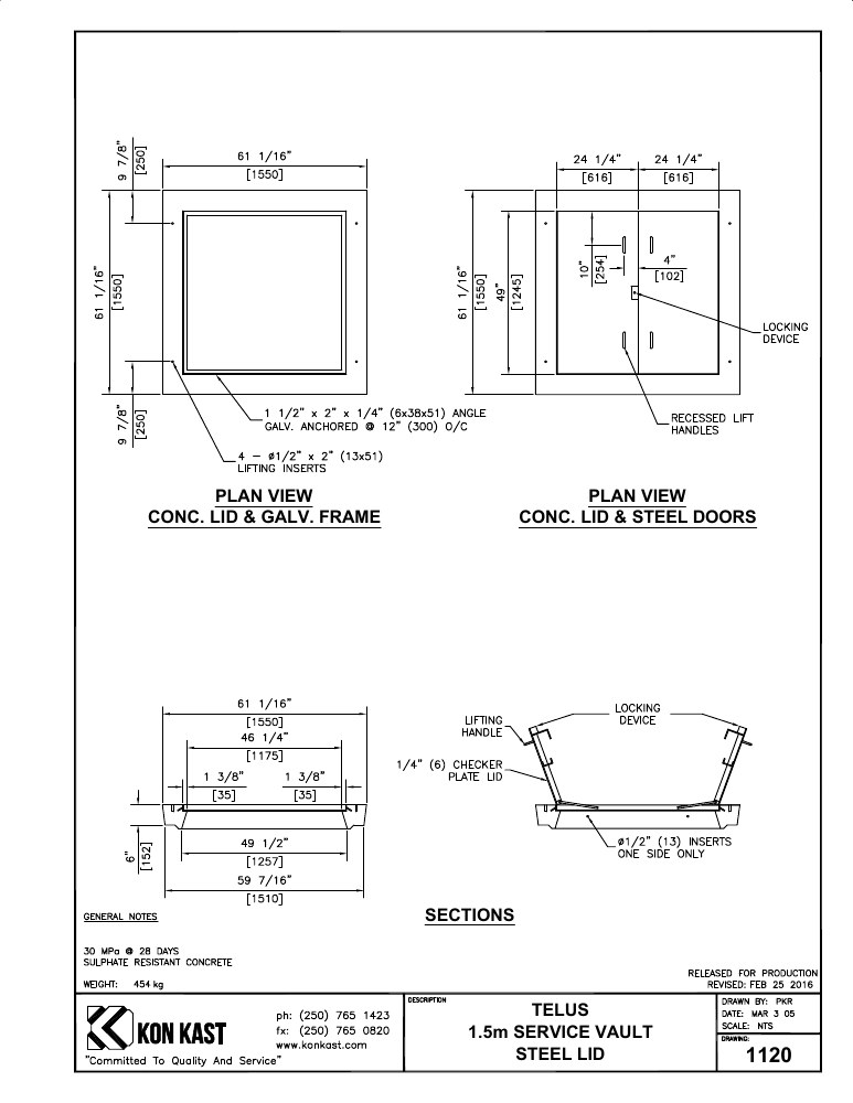 Technical drawing: Lid for 1.5M Vault