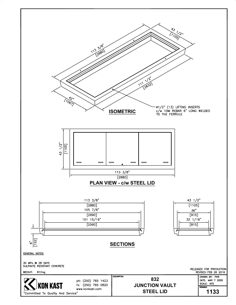 Technical drawing: Lid for 832 c/w Concrete Collar