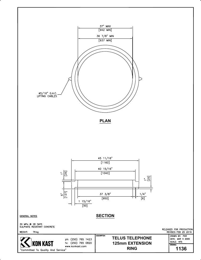 Technical drawing: 125 Extension Ring