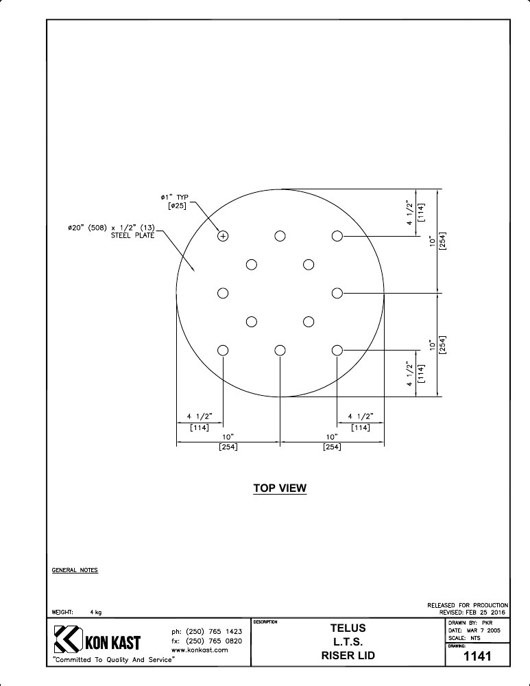 Technical drawing: Lid for LTS Riser