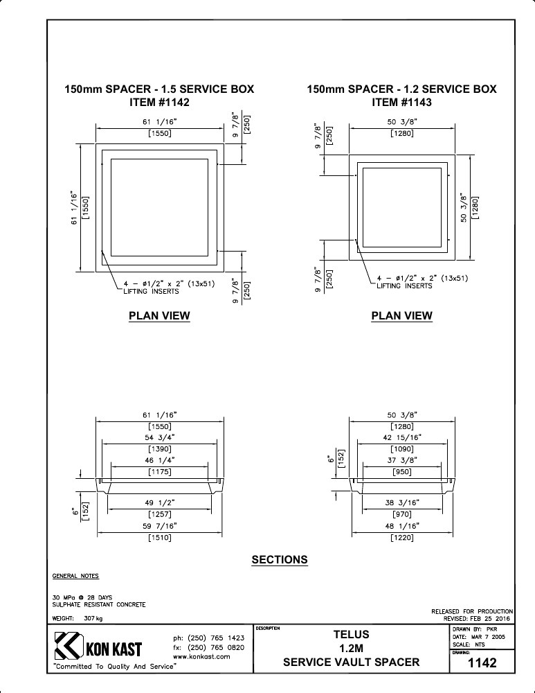 Technical drawing: Risers for 1.2M & 1.5M Vaults