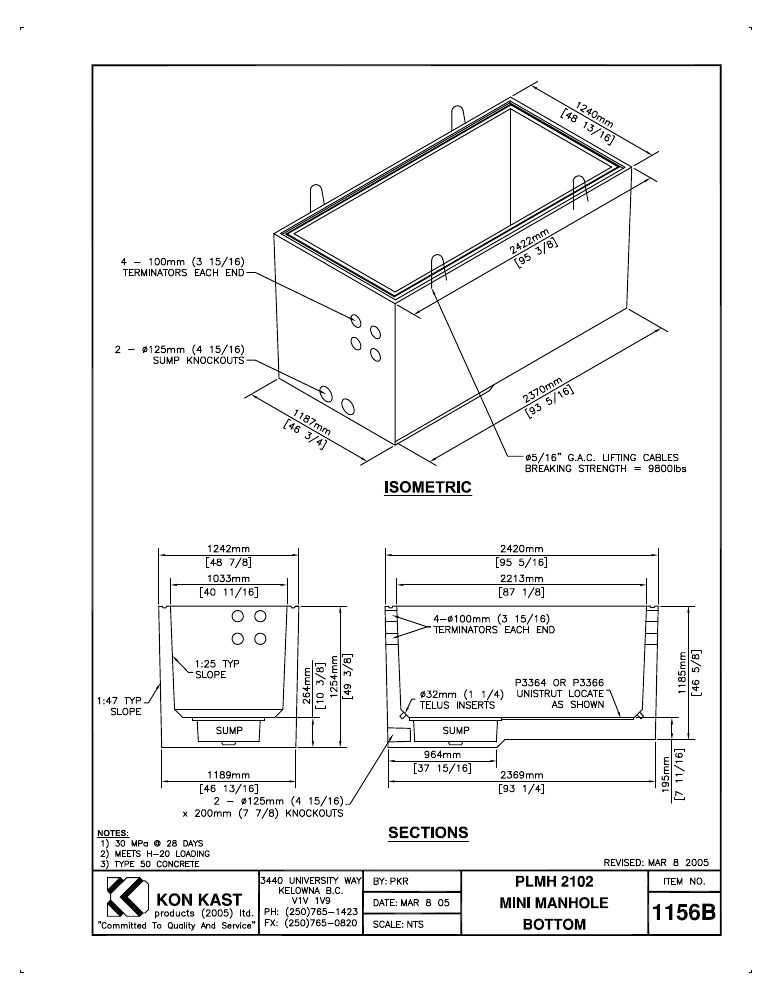 Technical drawing: PLMH 2102 Manhole Bottom