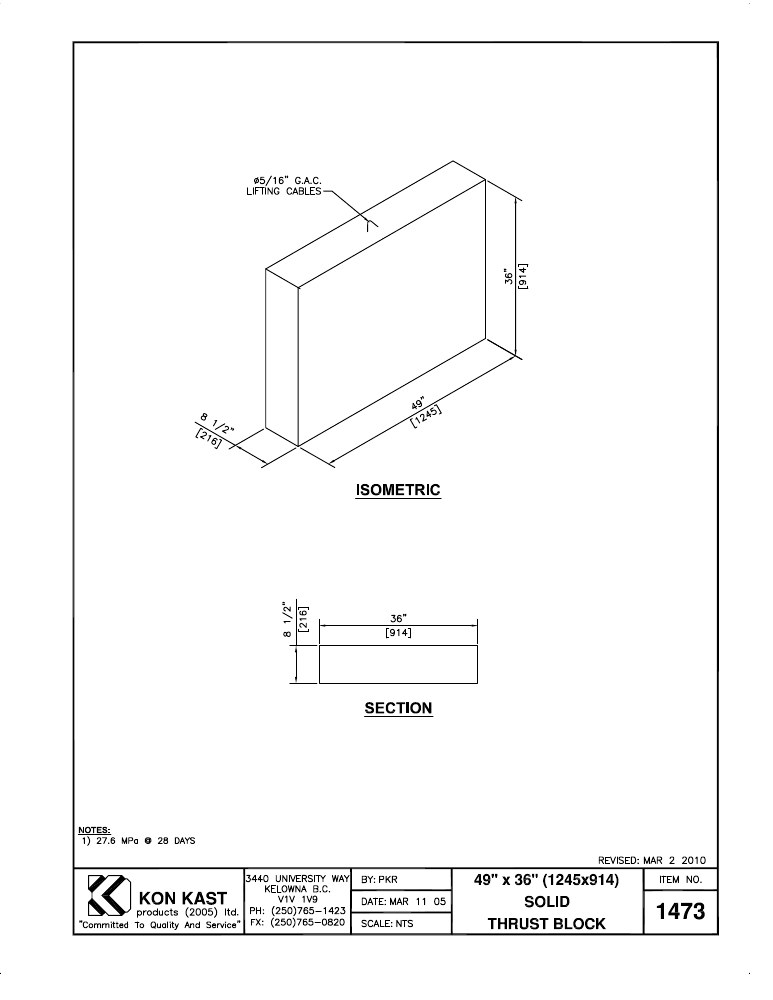 Technical drawing: 49" x 36" Solid Thrust Block