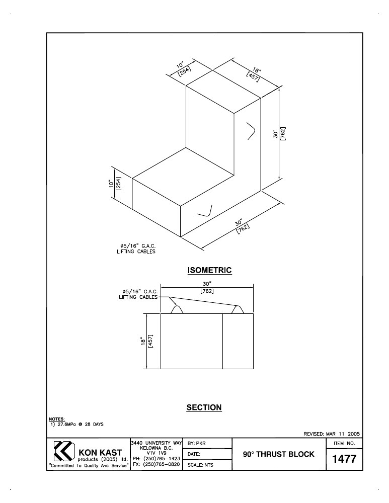Technical drawing: 90 Degree Thrust Block
