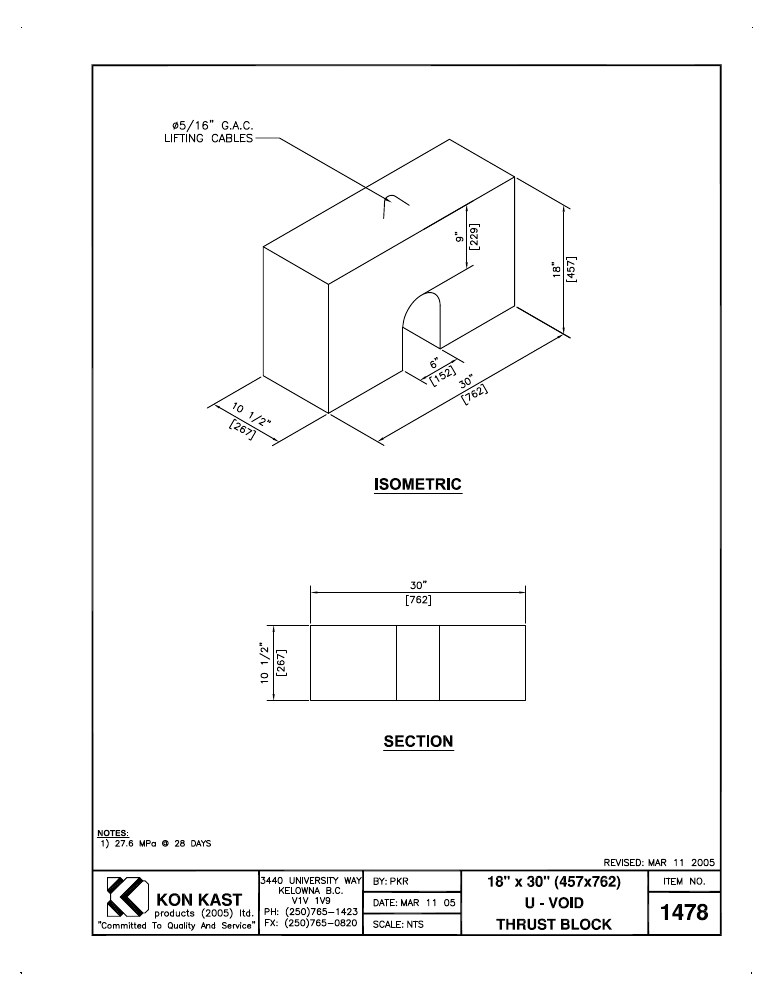 Technical drawing: 18" x 30" U - Void Thrust Block