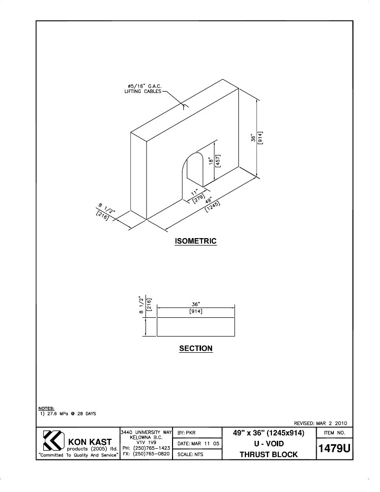 Technical drawing: 49" x 36" U - Void Thrust Block